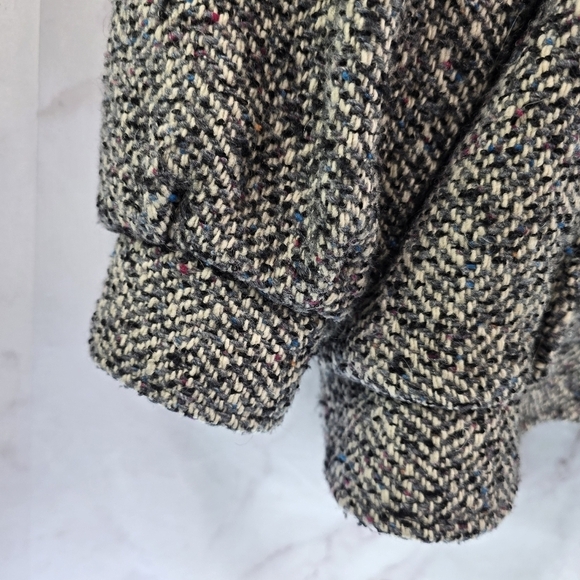 Vintage Coat Womens 1X Gray Wool Tweed Words 80s 90s Pleated Slouchy Korea - Picture 8 of 14